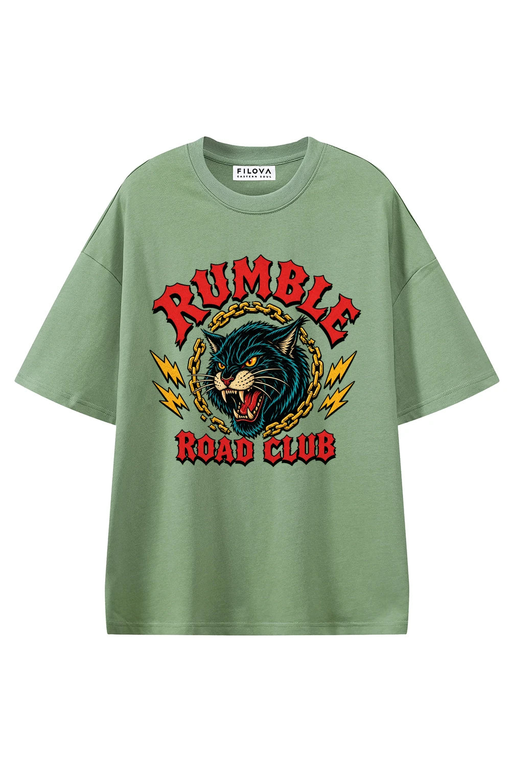 Rumble Road Club Light Green graphic T-shirt, front view