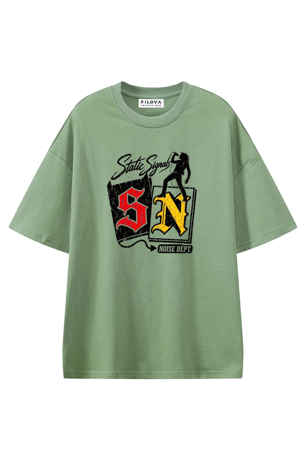 Static Signal Light Green graphic T-shirt, front view