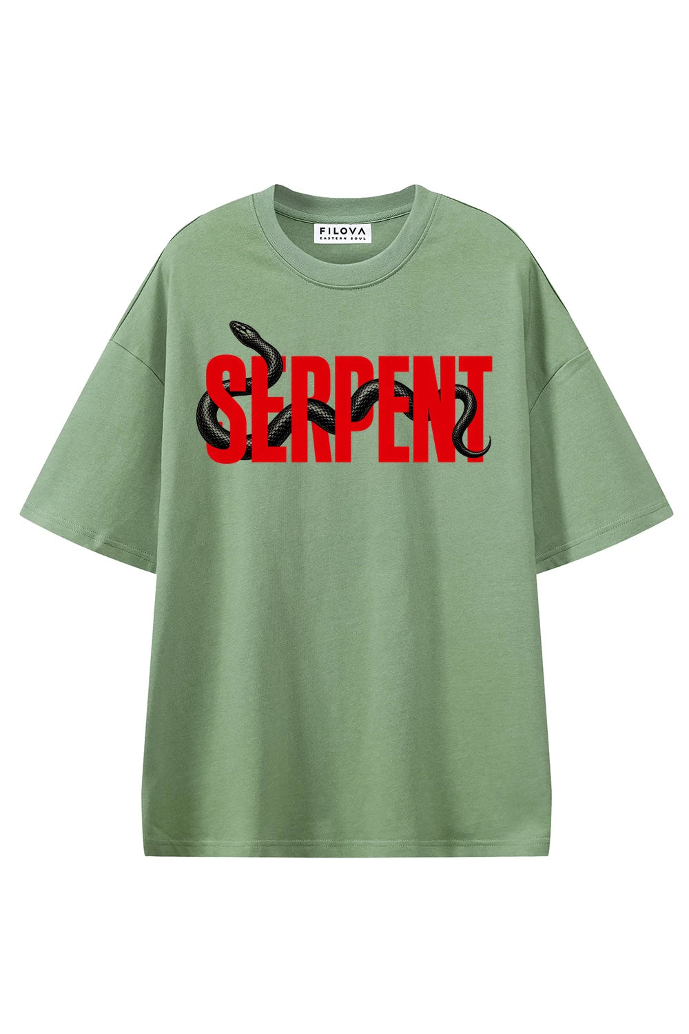 Serpent Light Green graphic T-shirt, front view