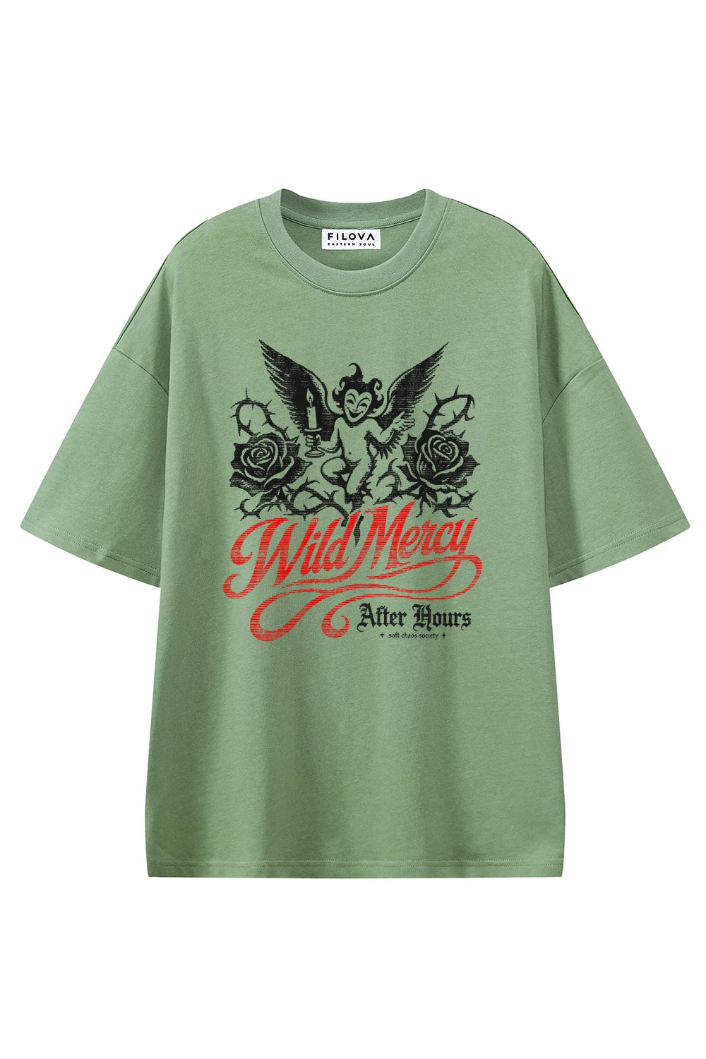 Wild Mercy Light Green graphic T-shirt, front view