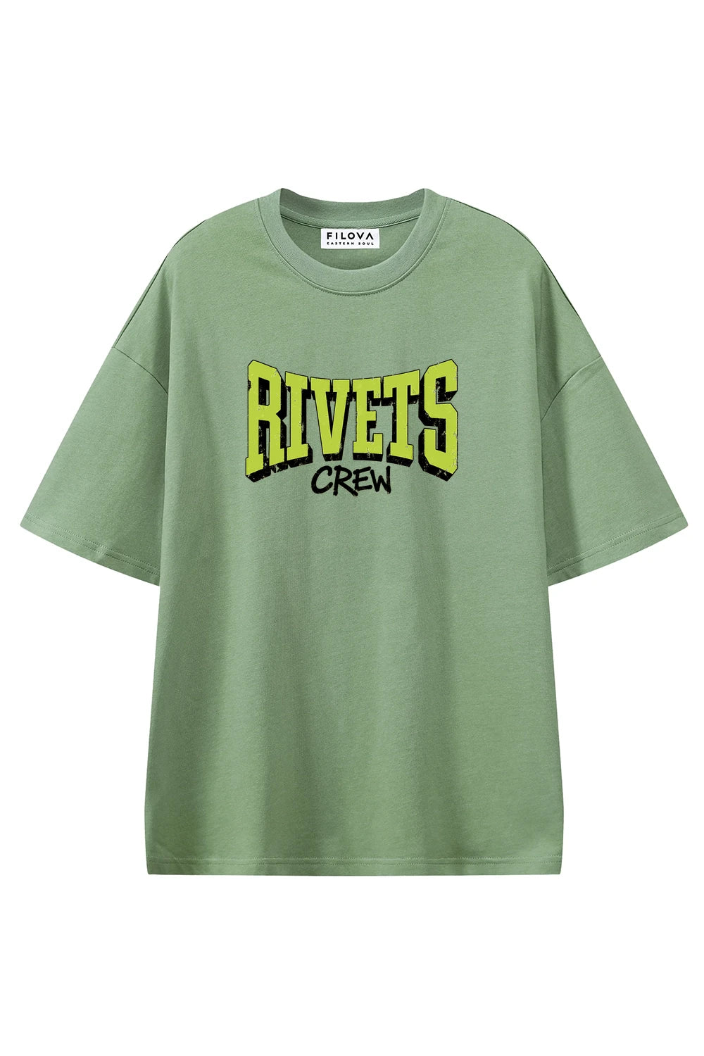 Rivets Crew Light Green graphic T-shirt, front view