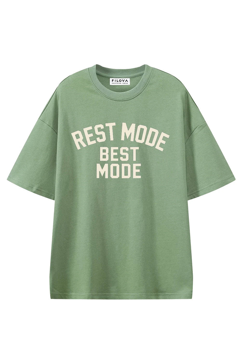 Rest Mode Best Mode Light Green graphic T-shirt, front view