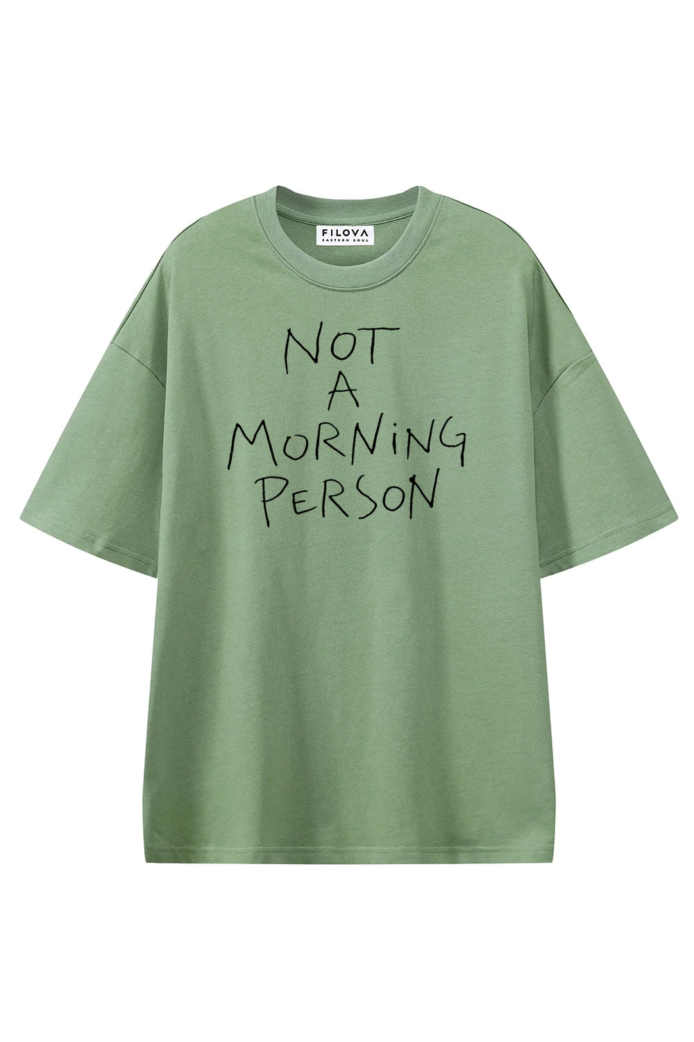 Not A Morning Person Light Green graphic T-shirt, front view