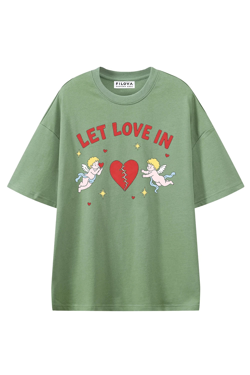 Let Love In Light Green graphic T-shirt, front view