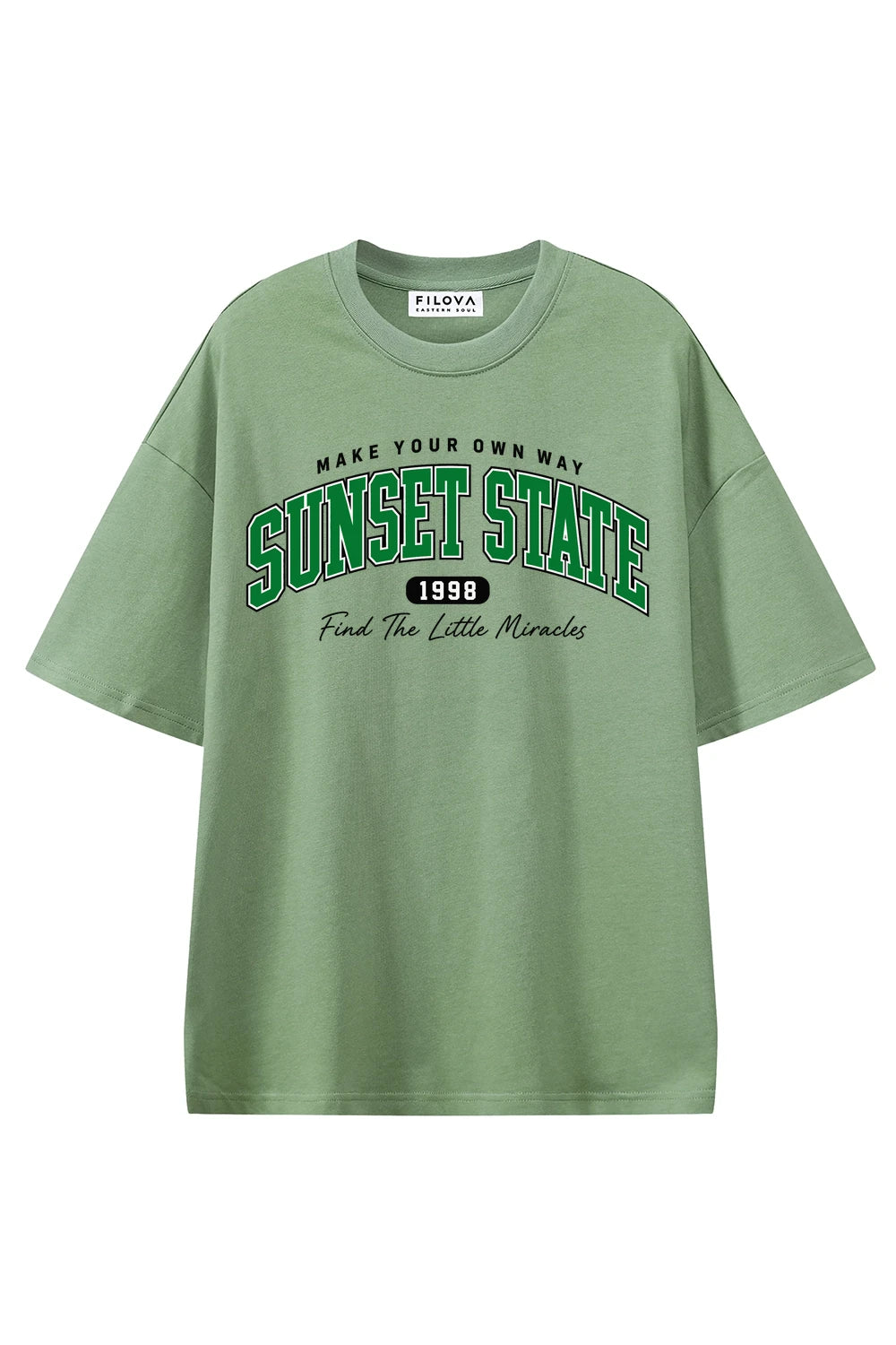 Sunset State Light Green graphic T-shirt, front view