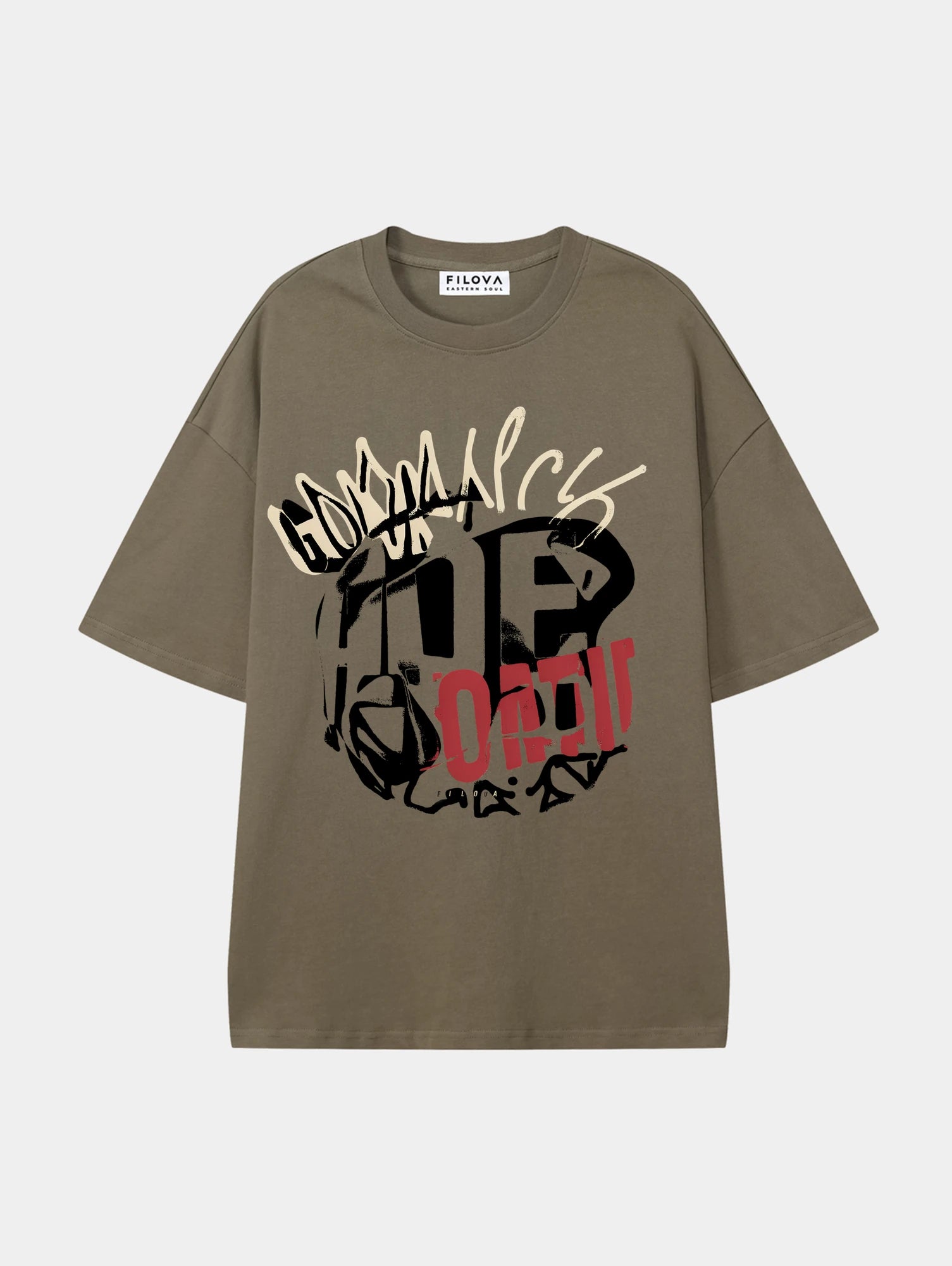 Art Of Filova Moss Green graphic T-shirt, front view