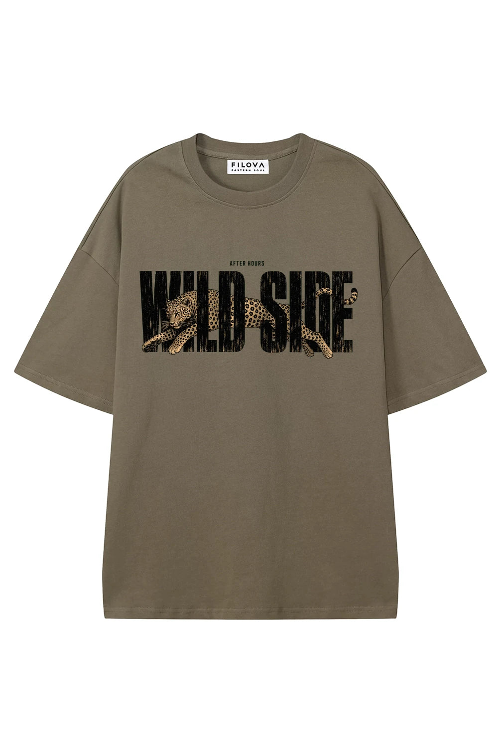 Wild Side Streetwear Moss Green graphic T-shirt, front view