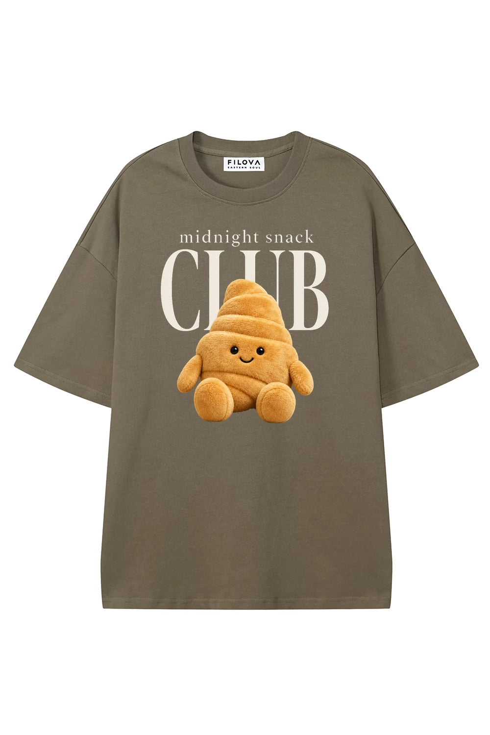 Midnight Snack Club Moss Green graphic T-shirt, front view