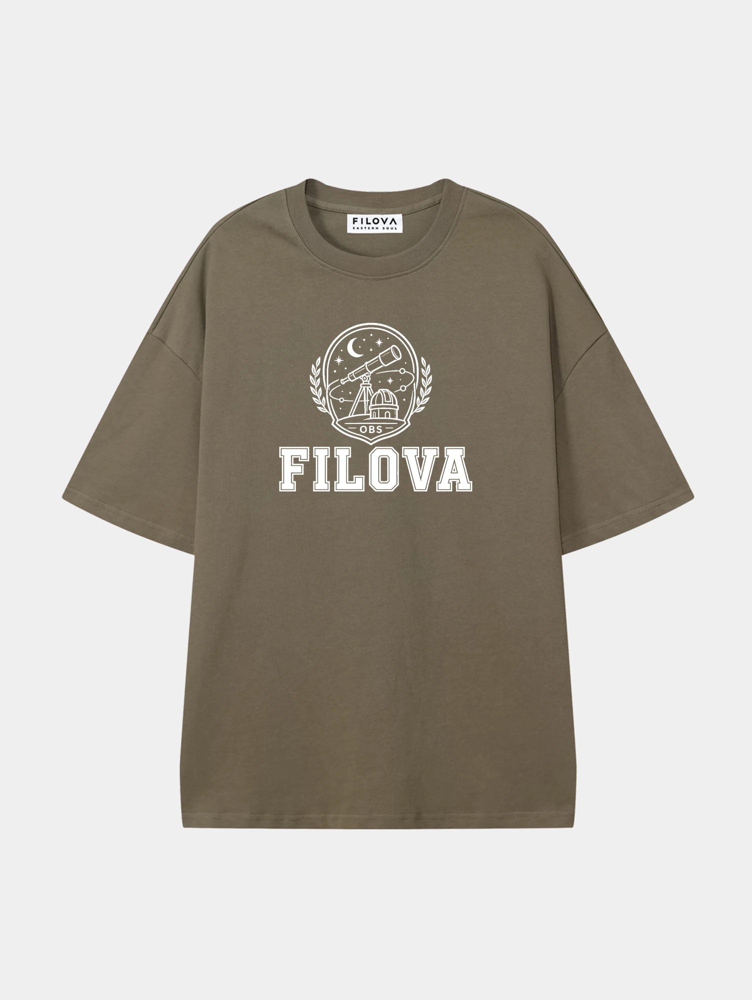 Filova Observatory Club Moss Green graphic T-shirt, front view