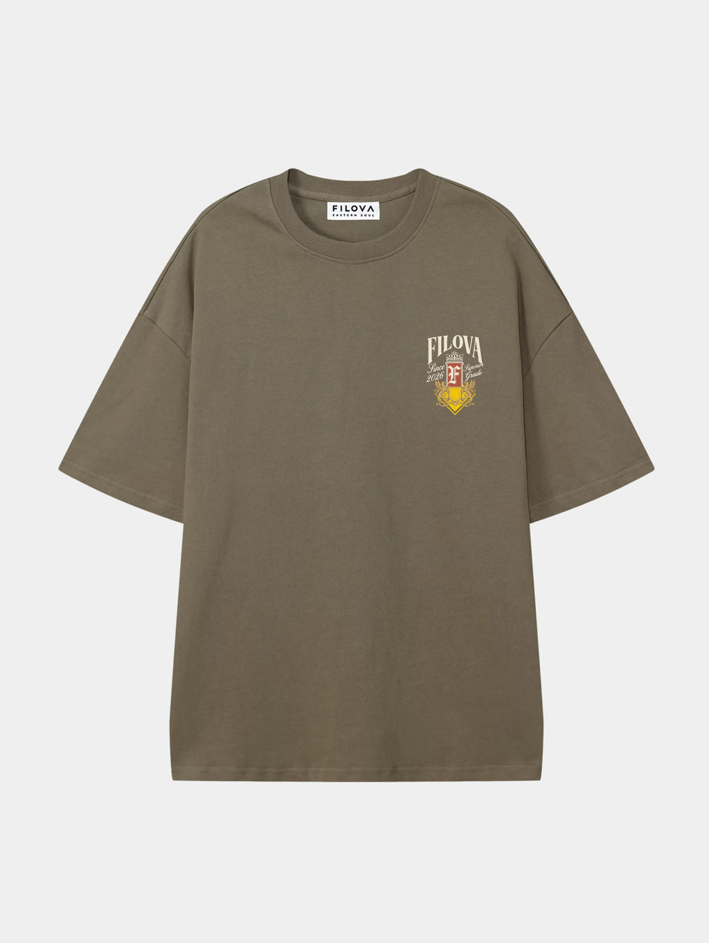 Filova Since 2026 Moss Green graphic T-shirt, front view