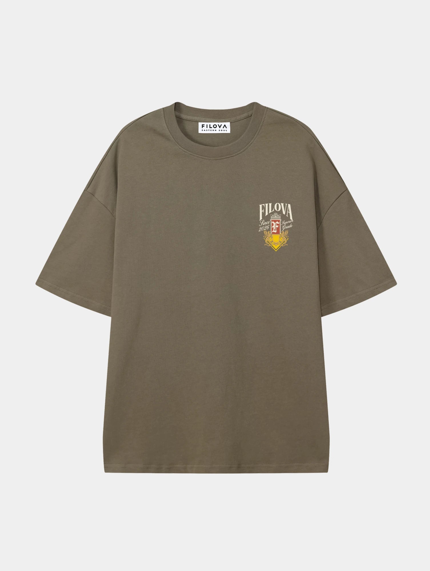 Filova Since 2026 Moss Green graphic T-shirt, front view