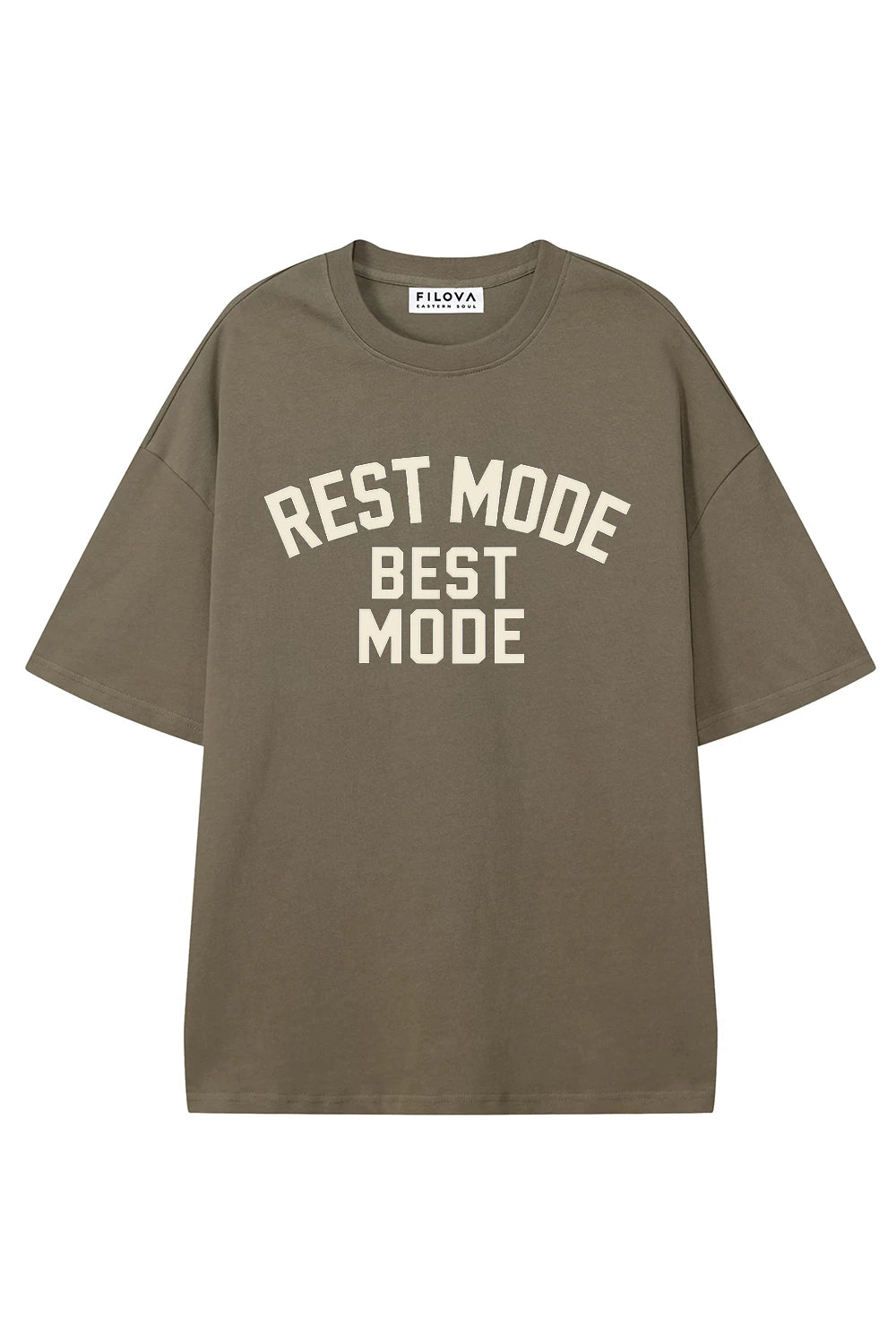 Rest Mode Best Mode Moss Green graphic T-shirt, front view
