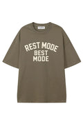 Rest Mode Best Mode Moss Green graphic T-shirt, front view