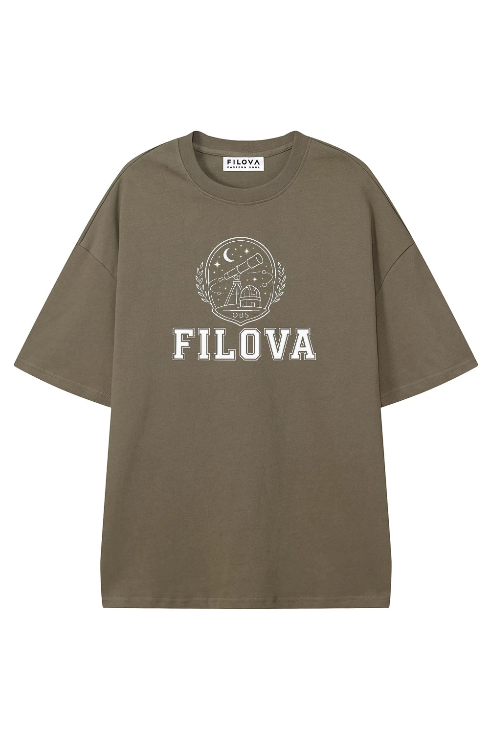 Filova Observatory Club Moss Green graphic T-shirt, front view