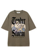 Tender Storm Moss Green graphic T-shirt, front view