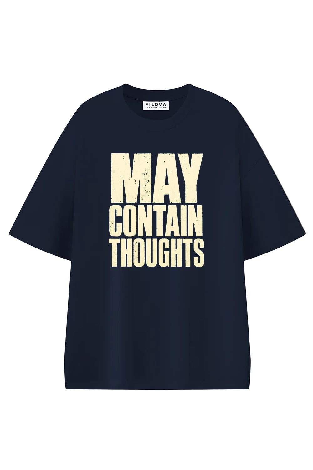 May Contain Thoughts Navi Blue graphic T-shirt, front view