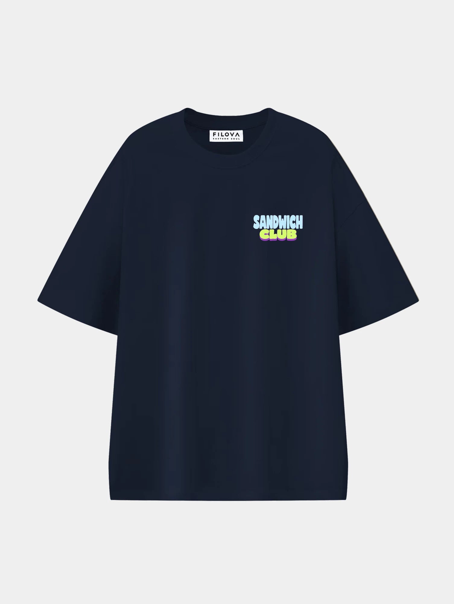 After Hours Sandwich Club Navy Blue graphic T-shirt, front view