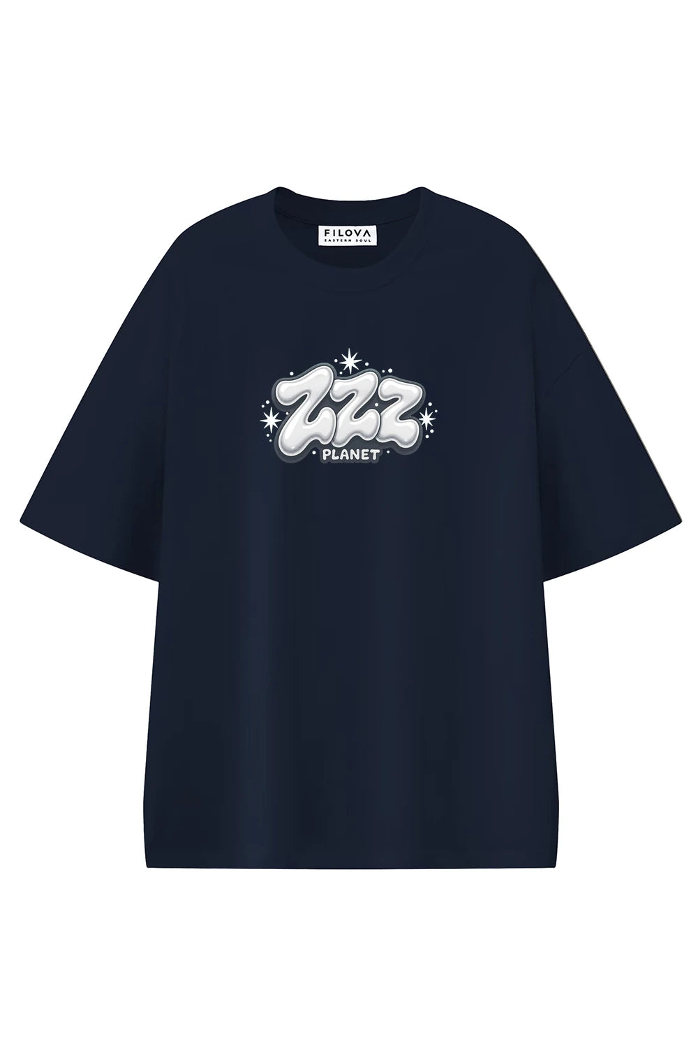 ZZZ Planet Navy Blue graphic T-shirt, front view