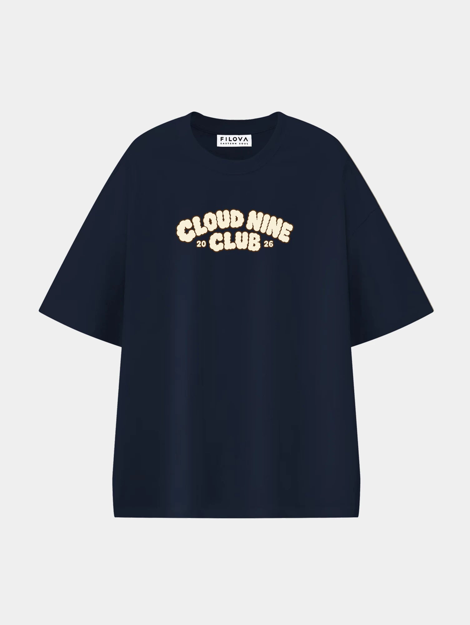 Cloud Nine Club Navy Blue graphic T-shirt, front view