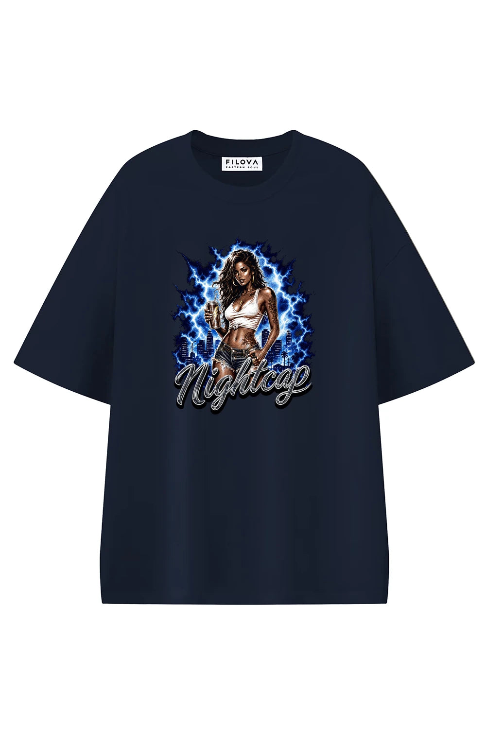 Nightcap Signal Navy Blue graphic T-shirt, front view