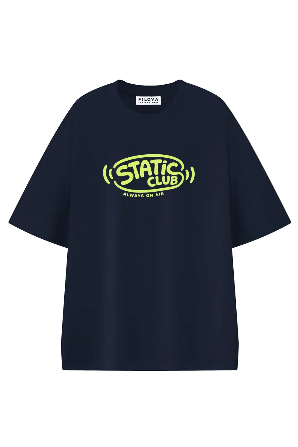 Static Club Navy Blue graphic T-shirt, front view
