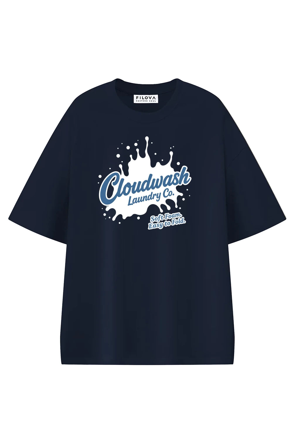 Cloudwash Laundry Co Navy Blue graphic T-shirt, front view