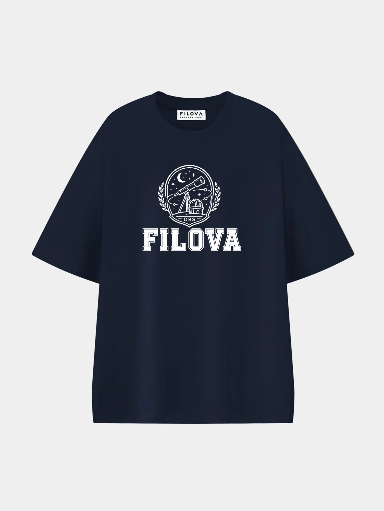 Filova Observatory Club Navy Blue graphic T-shirt, front view