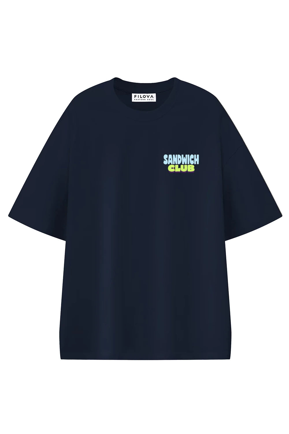 After Hours Sandwich Club Navy Blue graphic T-shirt, front view