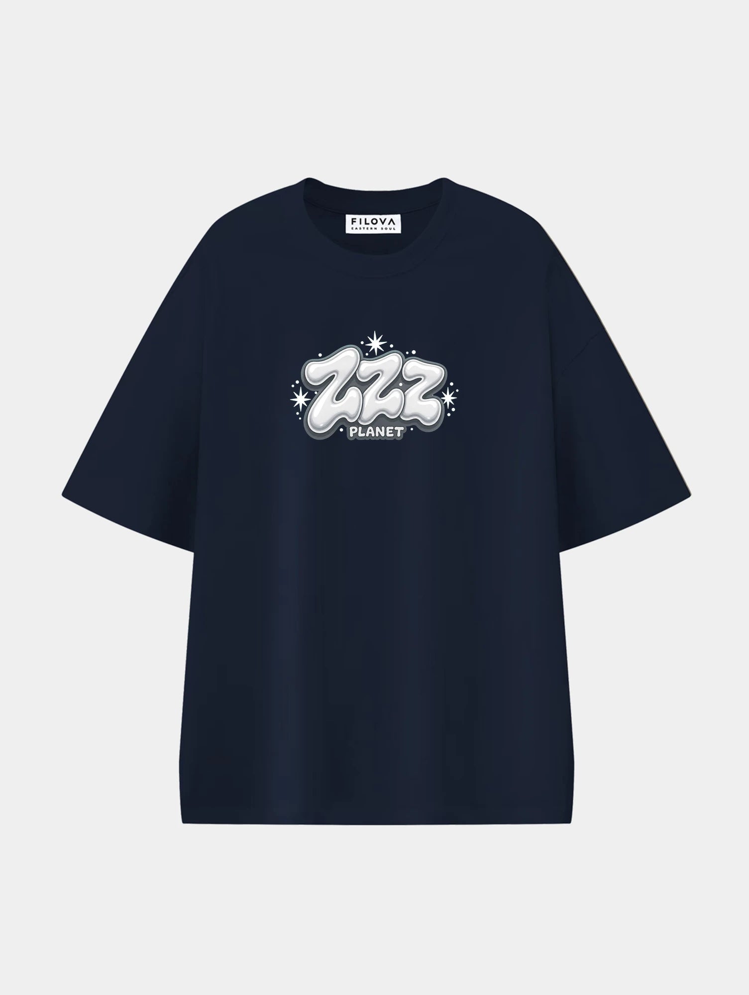 ZZZ Planet Navy Blue graphic T-shirt, front view