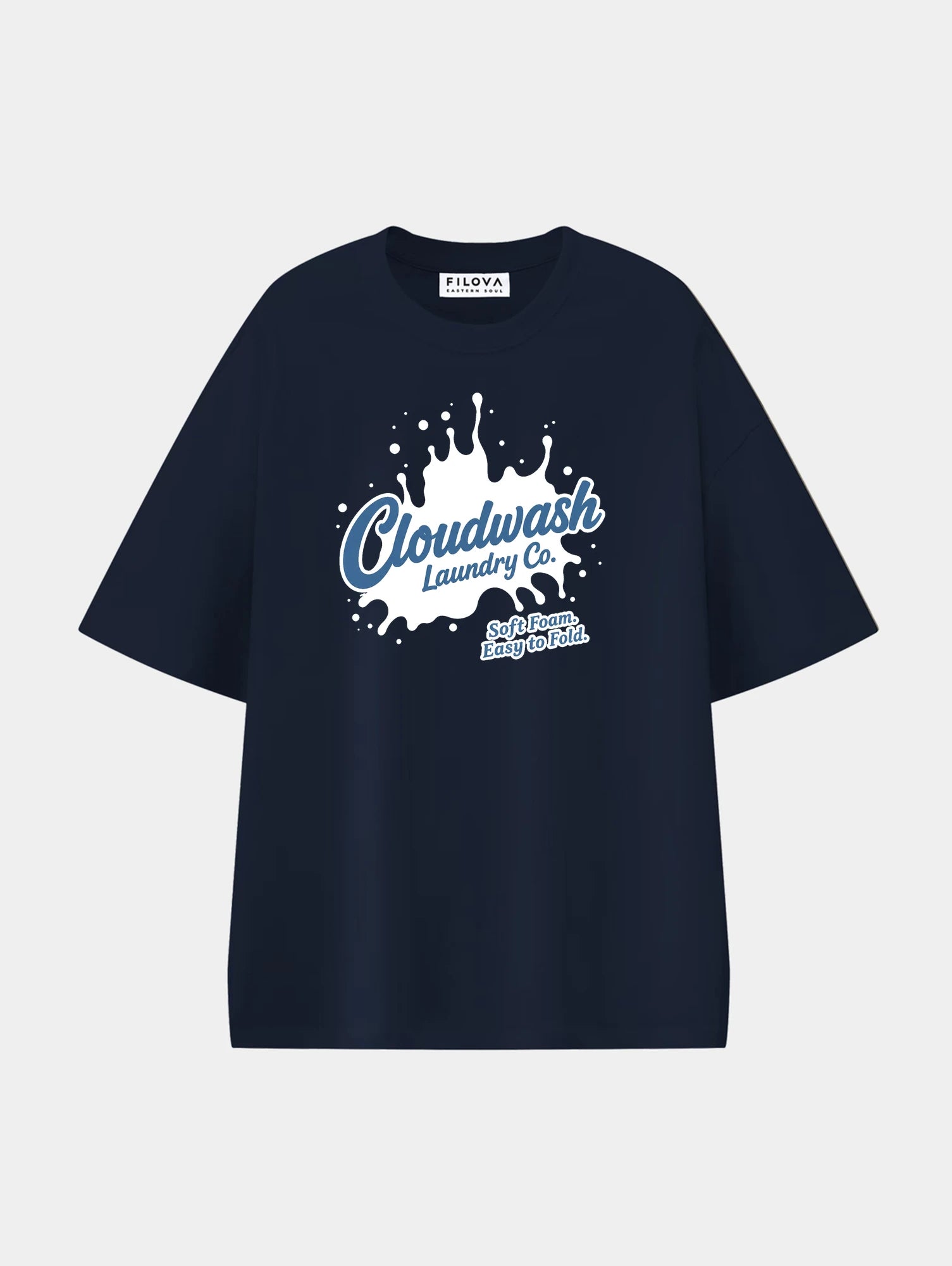 Cloudwash Laundry Co Navy Blue graphic T-shirt, front view