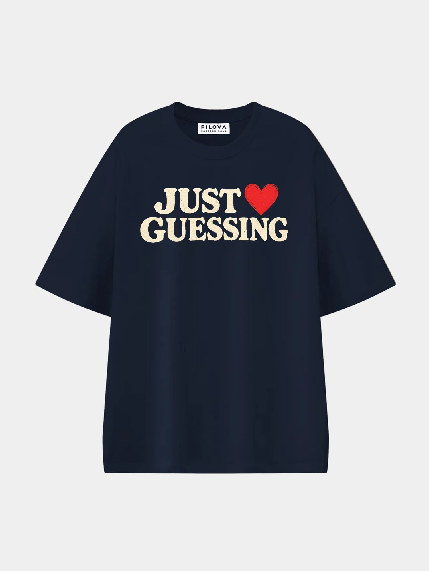 Just Guessing Navy Blue graphic T-shirt, front view