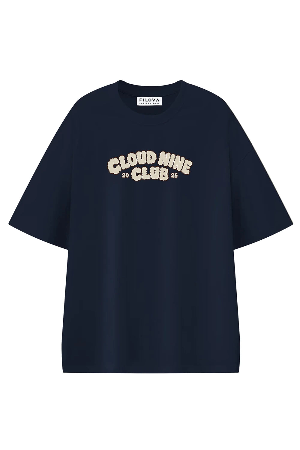 Cloud Nine Club Navy Blue graphic T-shirt, front view
