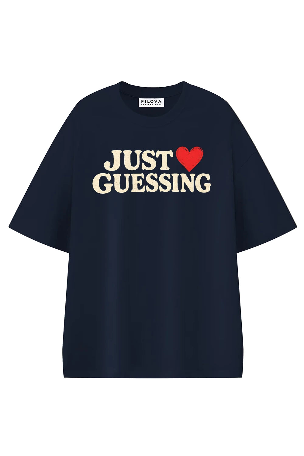 Just Guessing Navy Blue graphic T-shirt, front view