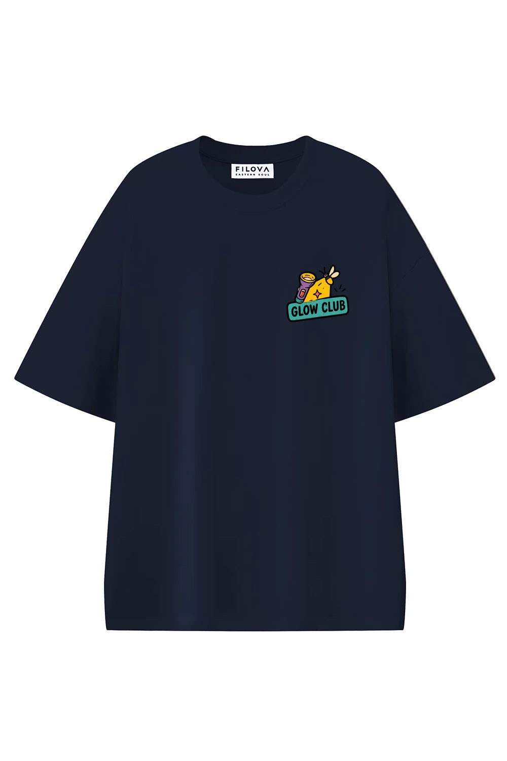 Night Glow Club Navy Blue graphic T-shirt, front view