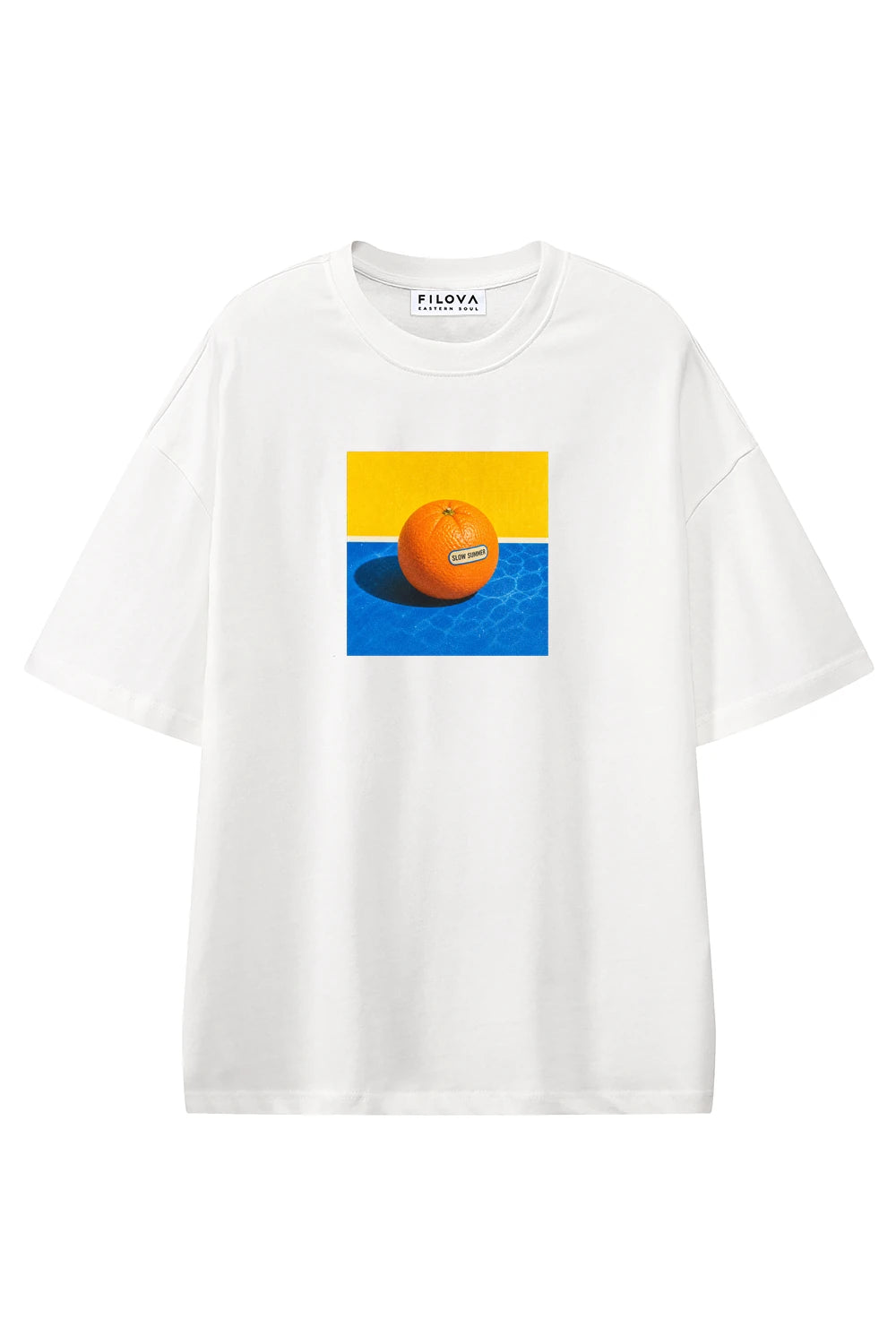 Poolside Orange White graphic T-shirt, front view