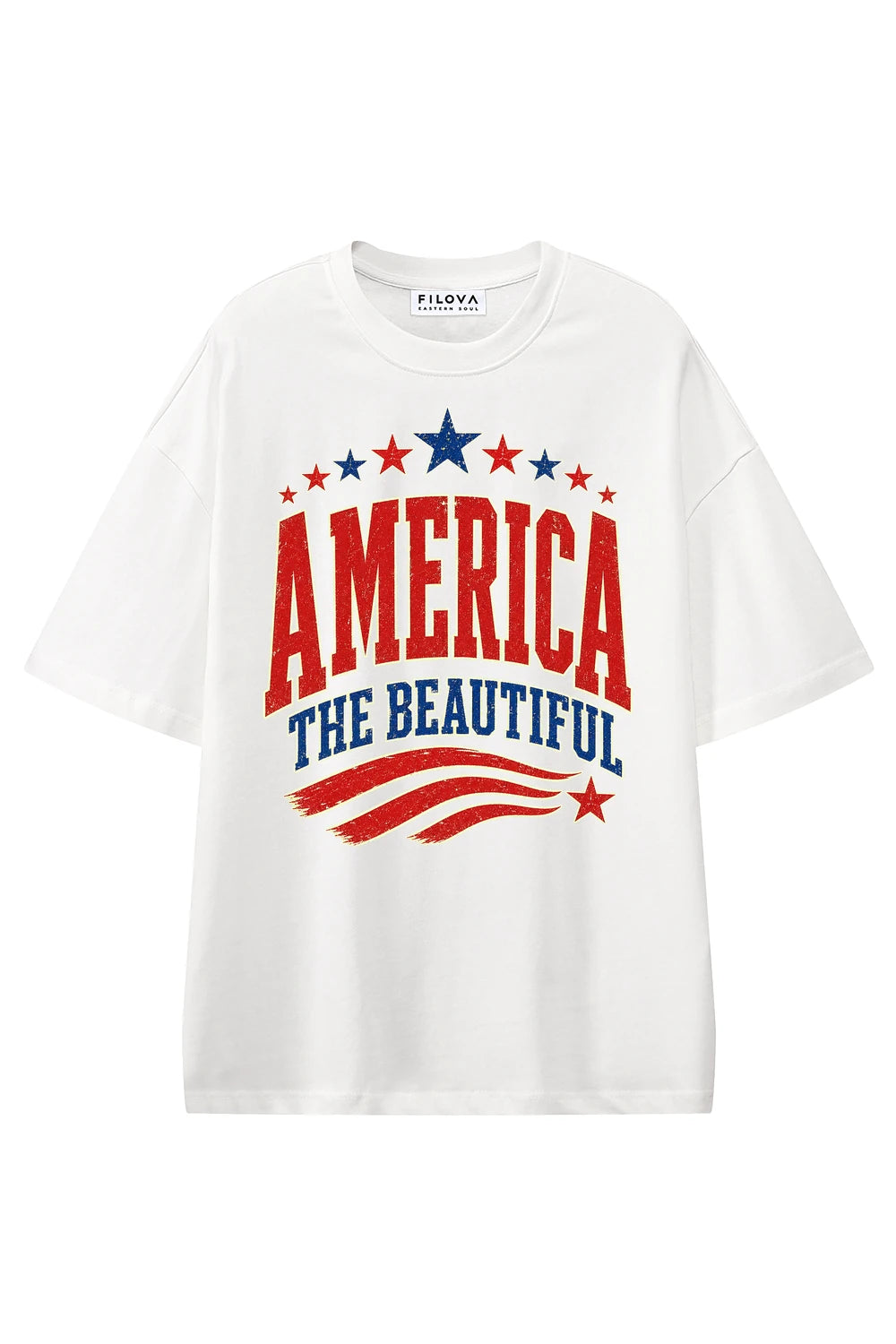 America The Beautiful White graphic T-shirt, front view