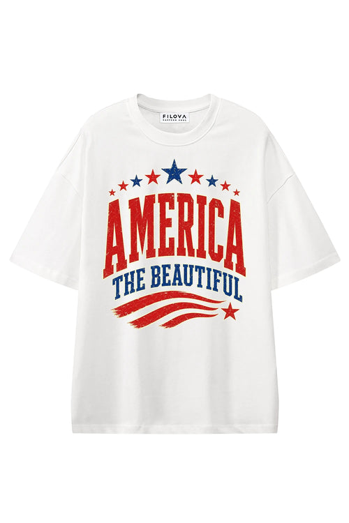 America The Beautiful White graphic T-shirt, front view