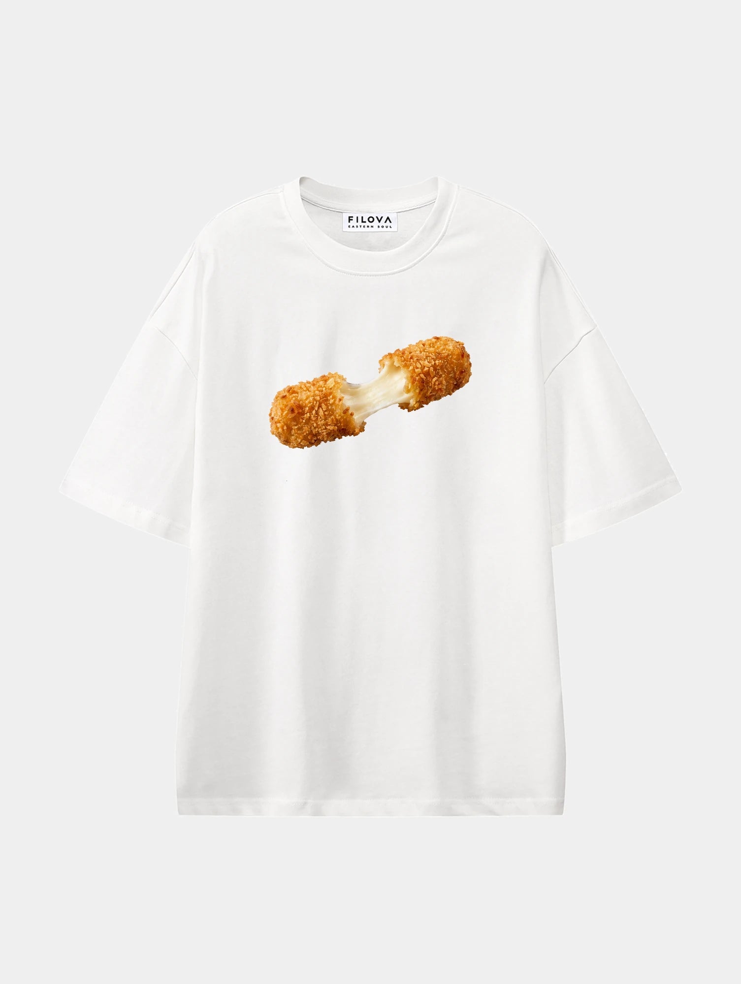 Fried Cheese White graphic T-shirt, front view