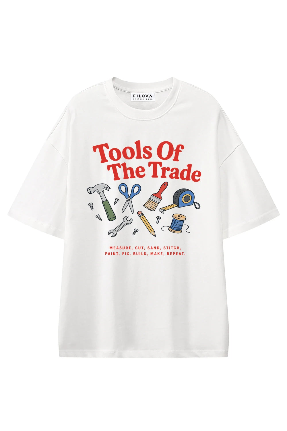Tools Of The Trade White graphic T-shirt, front view