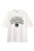 Too Tired To Be Toxic White graphic T-shirt, front view