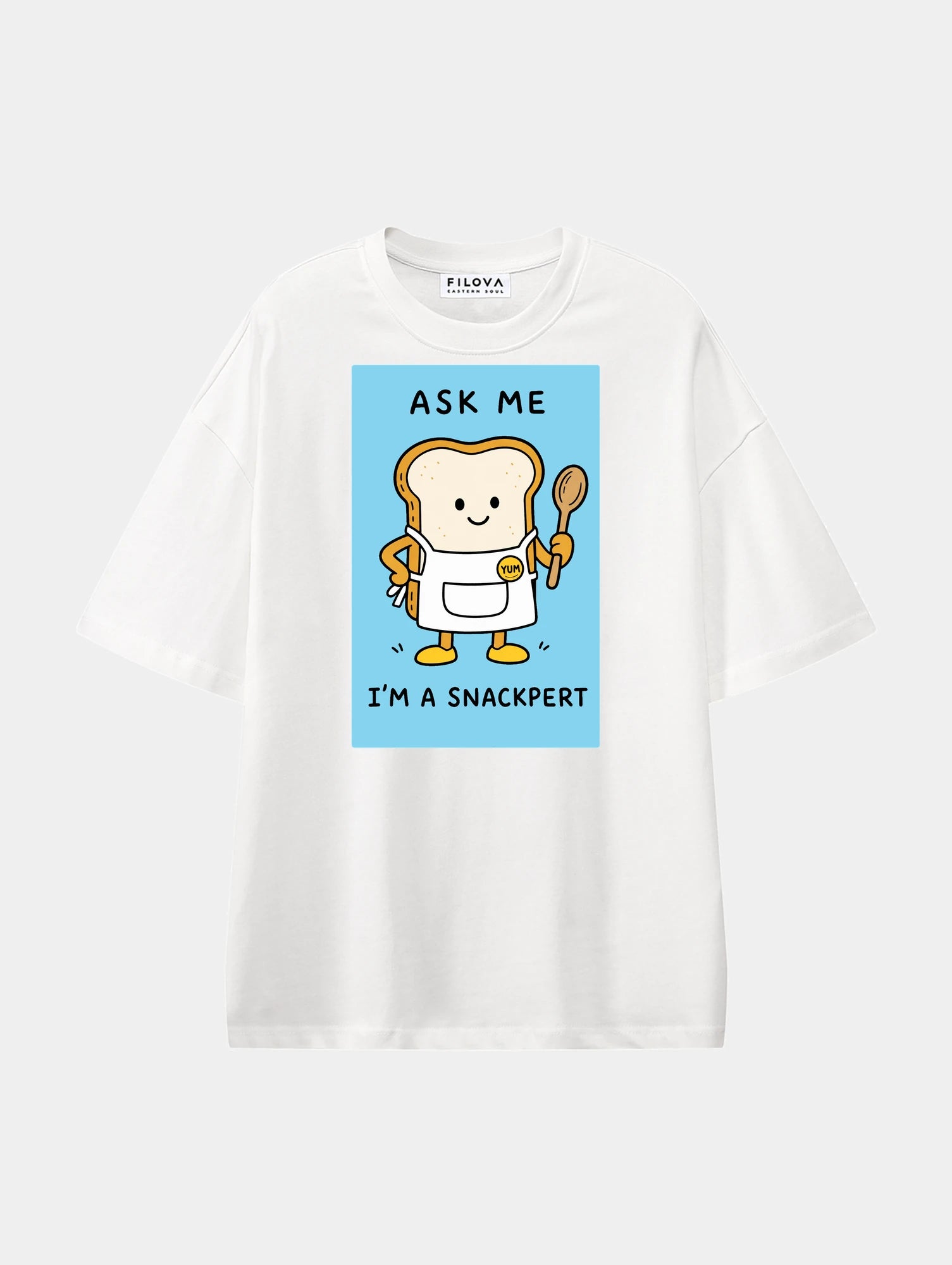 Snackpert White graphic T-shirt, front view