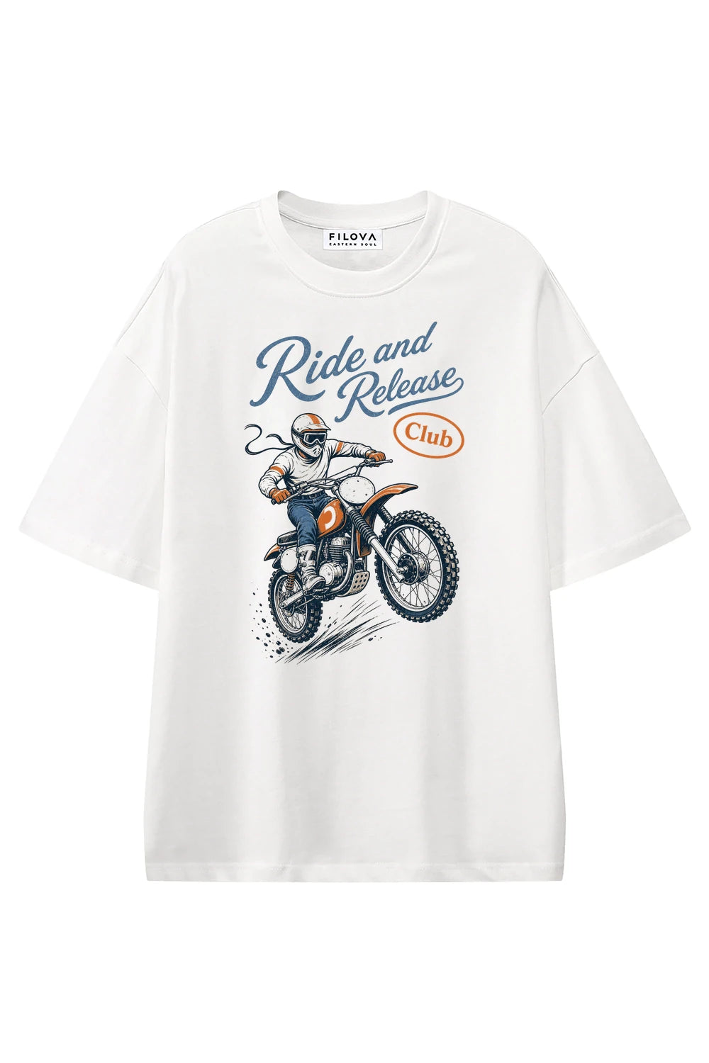 Ride And Release Club White graphic T-shirt, front view