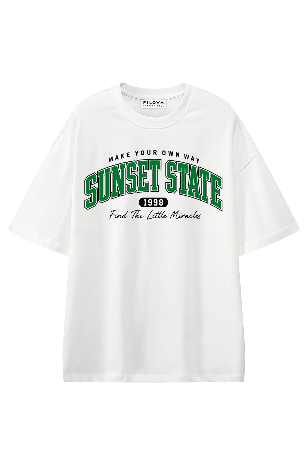 Sunset State White graphic T-shirt, front view