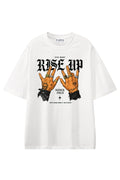 Rise Up Never Fold White graphic T-shirt, front view