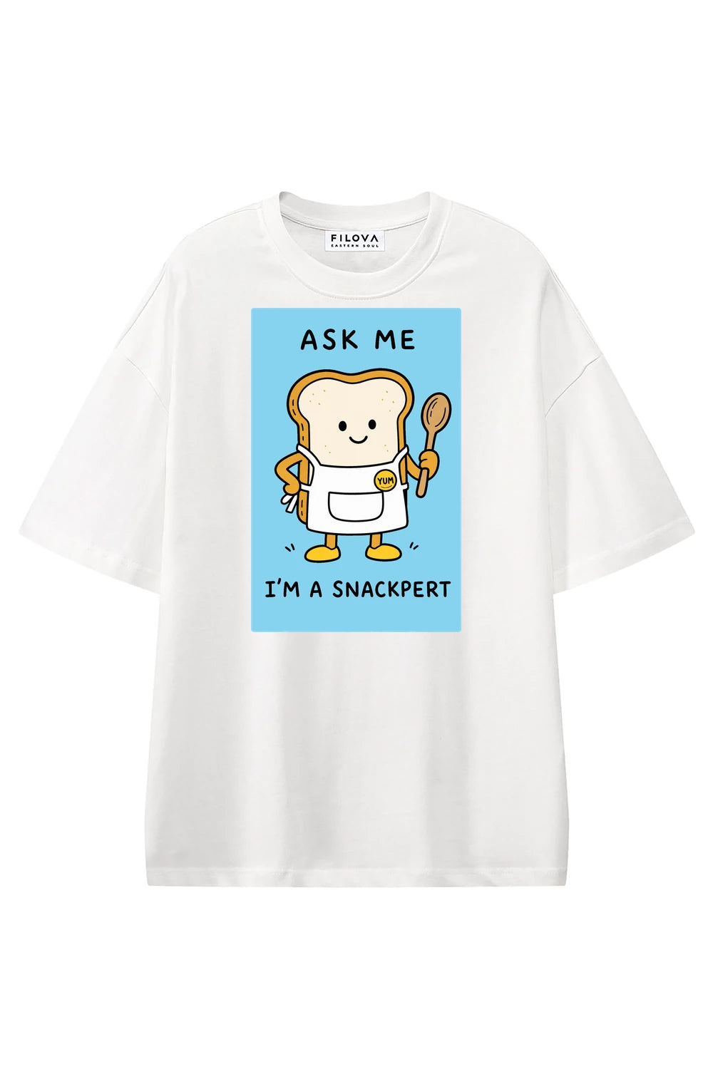 Snackpert White graphic T-shirt, front view