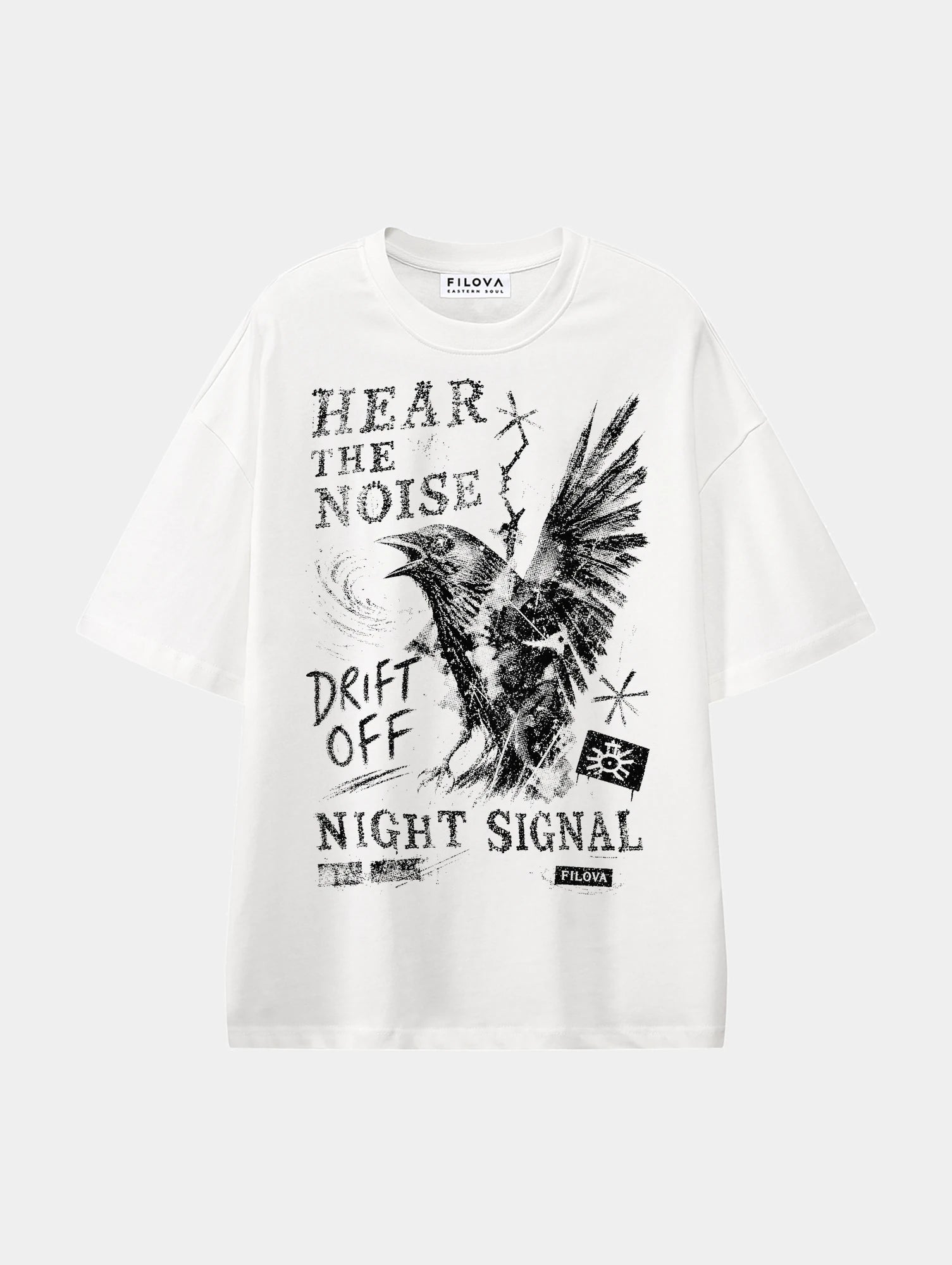 Hear The Noise White graphic T-shirt, front view