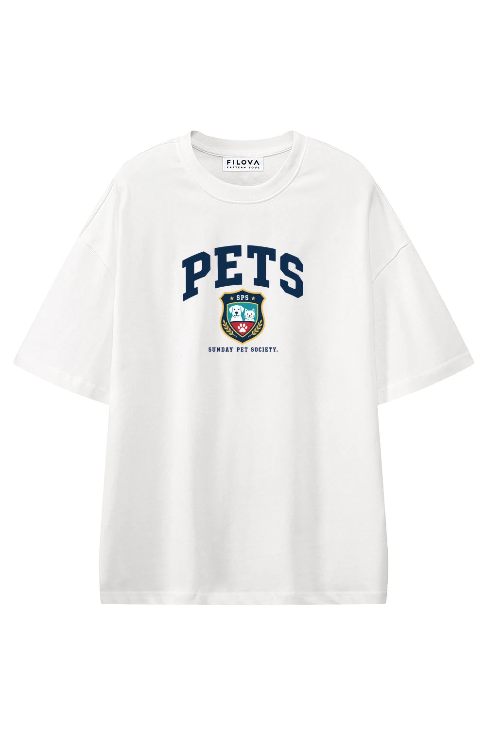 Sunday Pet Society White graphic T-shirt, front view