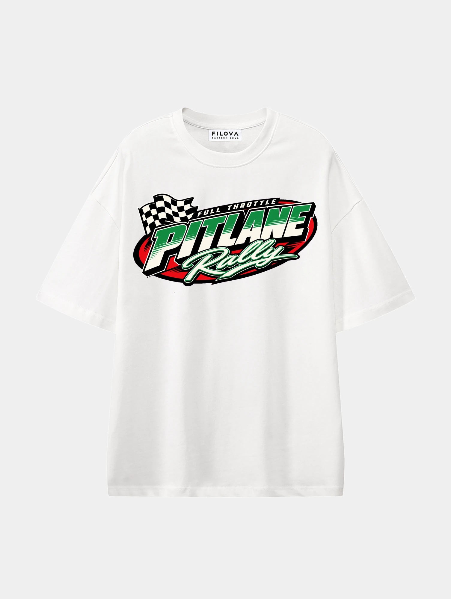 Pitlane Rally White graphic T-shirt, front view