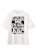 Excuse Me Im In My Villain Arc White graphic T-shirt, front view