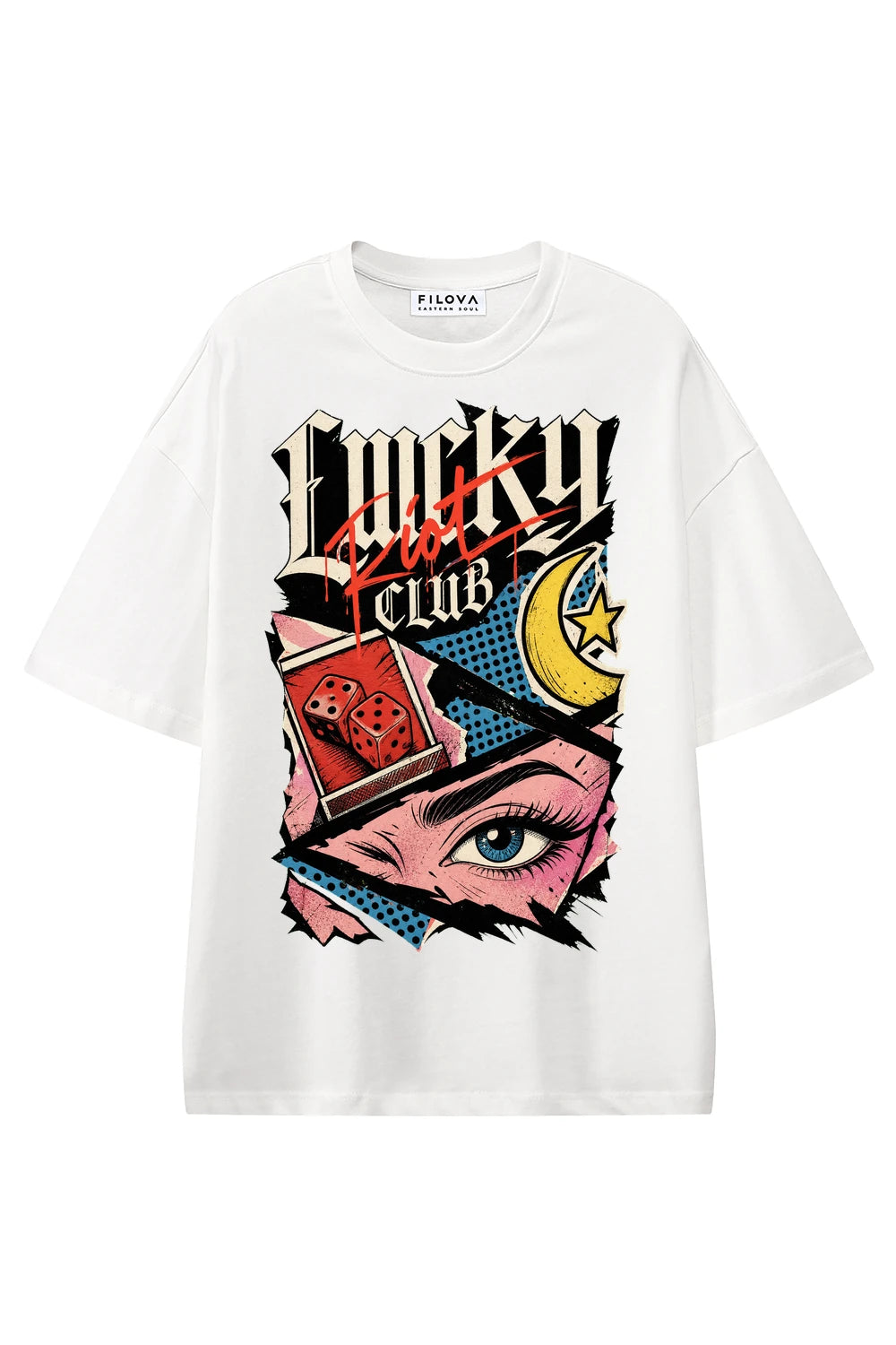 Lucky Riot Club White graphic T-shirt, front view